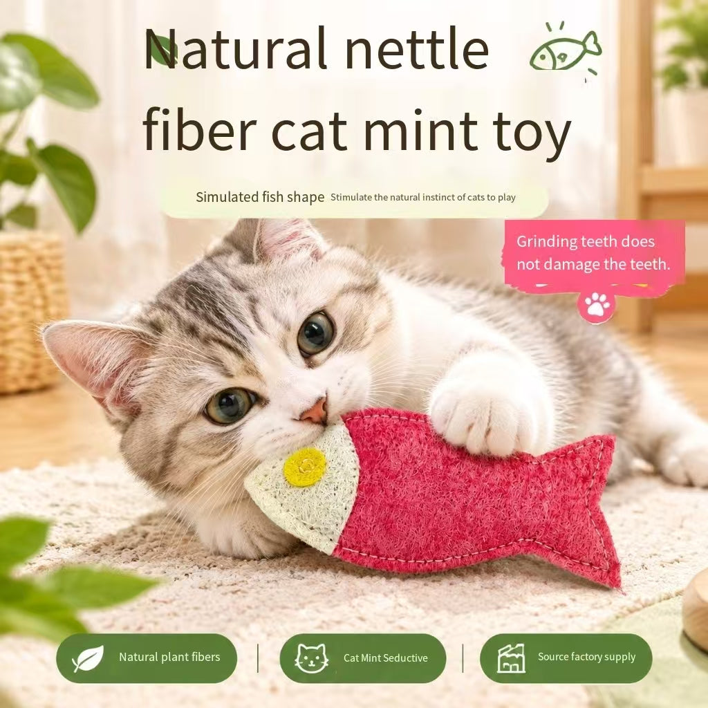 Natural Loofah Catnip Simulated Fish Cat Toy, Solo Play Toy for Cats, Teeth Grinding & Teeth Cleaning, Bite & Chew Toy, Energy Relief, Wholesale|OBM|OEM|ODM Available